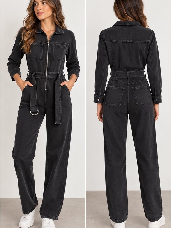 Denim&Co Denim - Denim&Co Black Wide-Leg Denim Jumpsuit